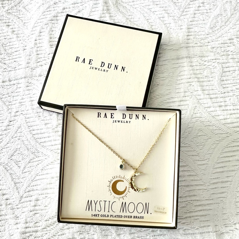 RAE DUNN Jewelry Mystic Moon Necklace Mystic Topaz Gold Plated NWT - Picture 2 of 8